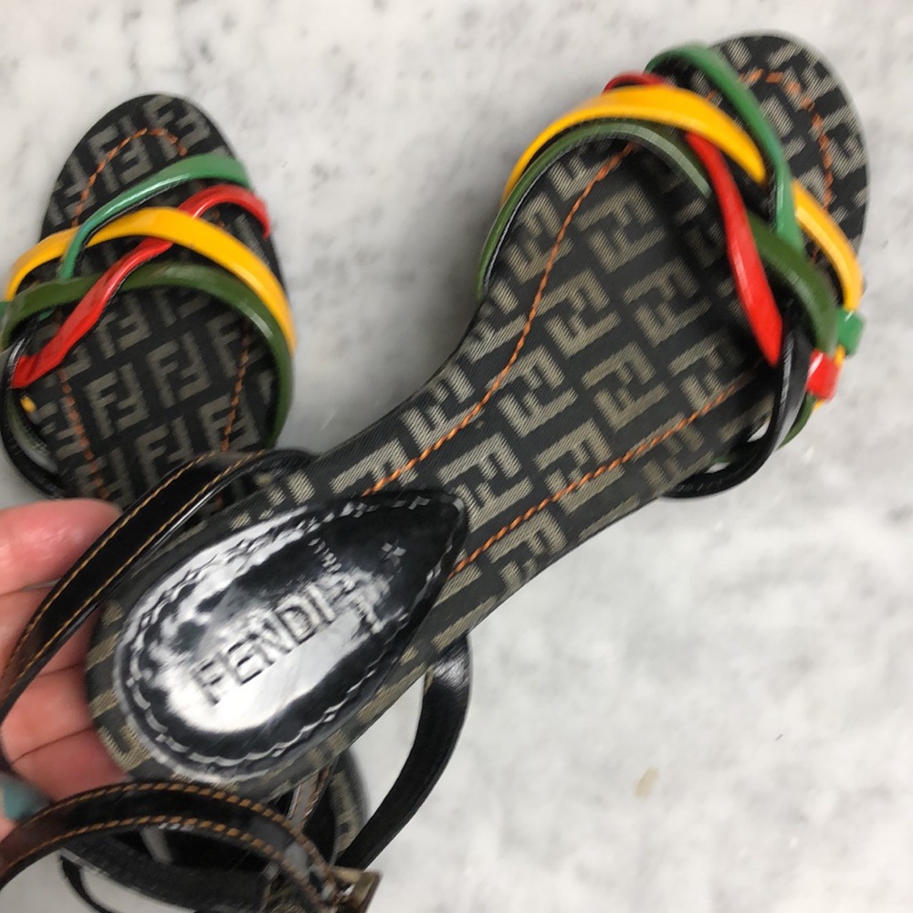 Fendi Multicolor Strappy Logo Sandals - Red, Yellow, Green, Black - Picture 9 of 9